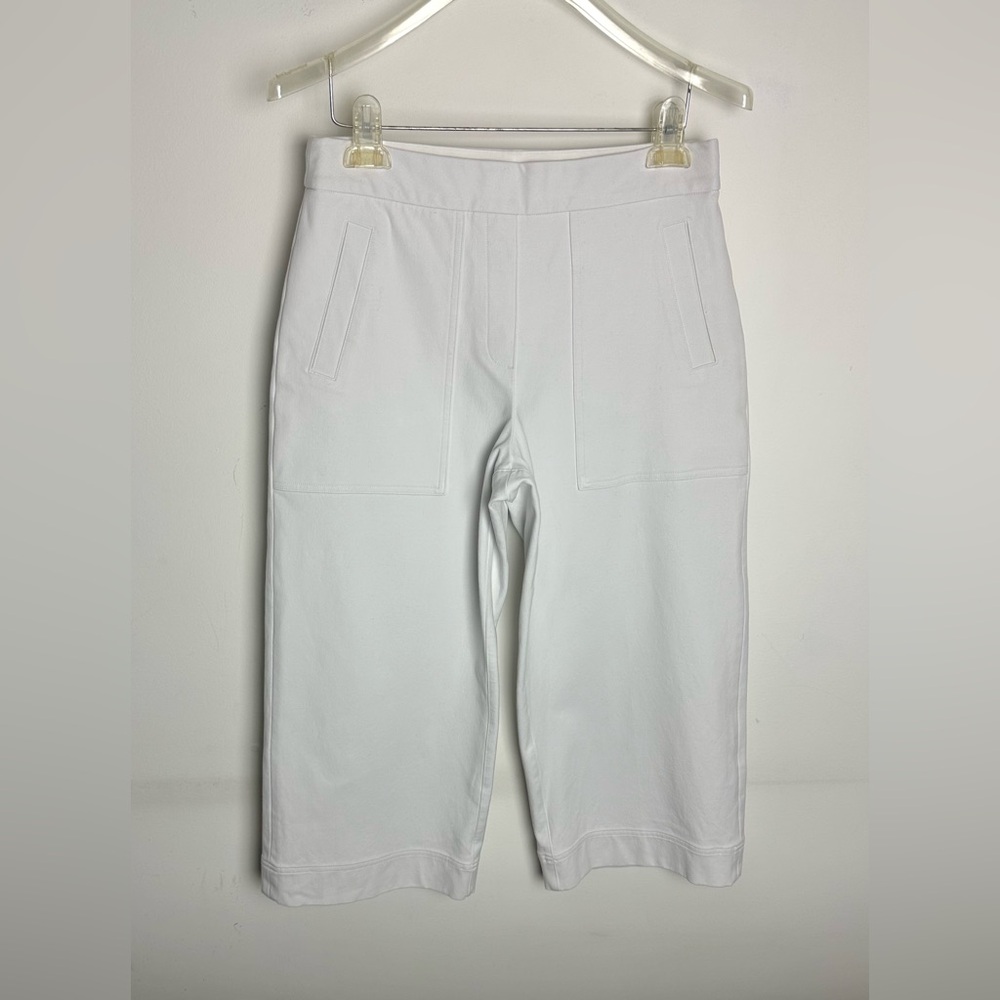 Spanx On TheGo Cropped Wide Leg Pants Womens M Classic White Pull On Shaping